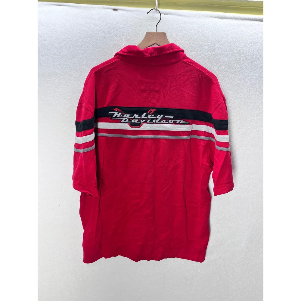 Harley Davidson Polo‎ Shirt Mens XL Red Striped Embroidered Graphic Vintage 3221